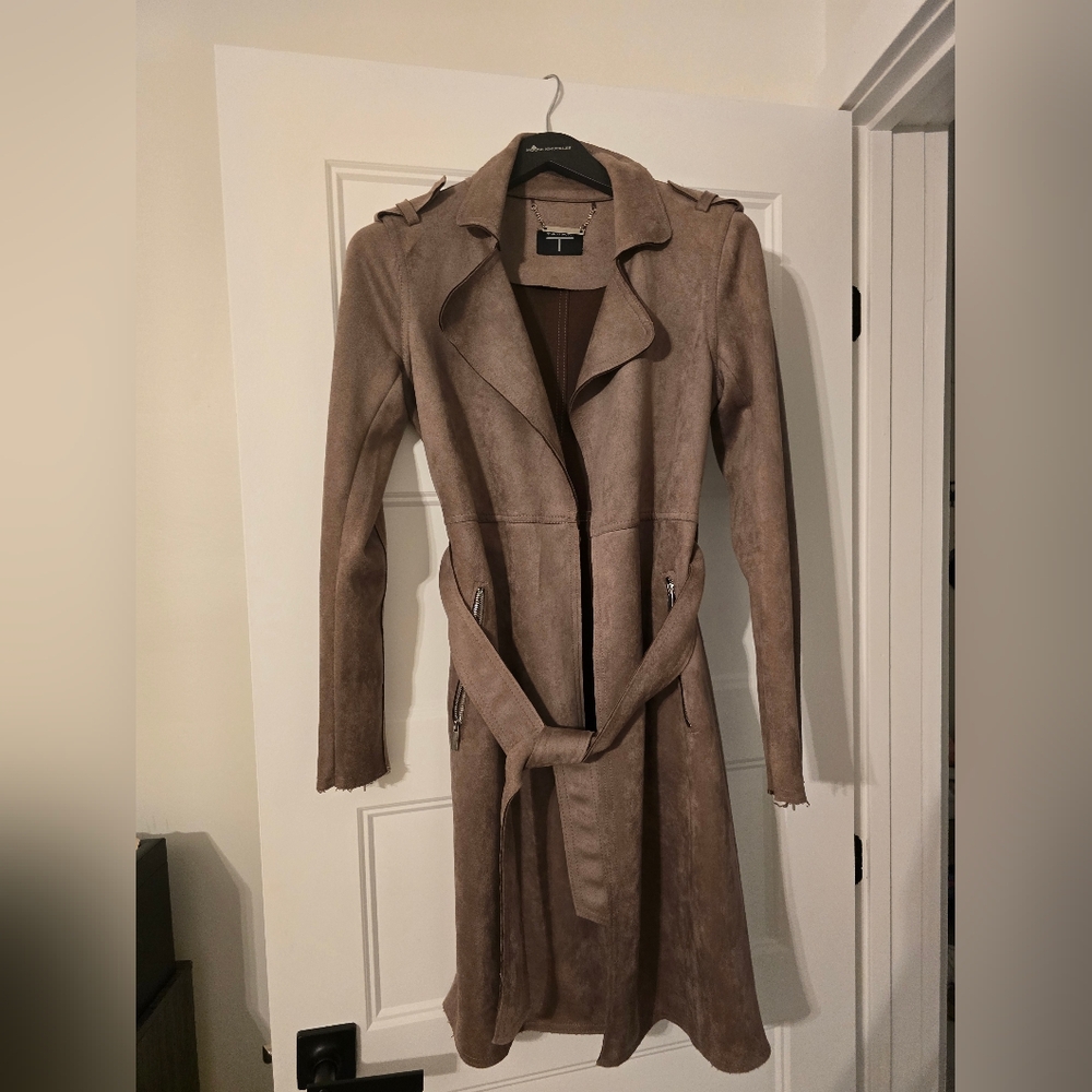 Tahari Suede-Look Mauve-Brown Trench Coat
